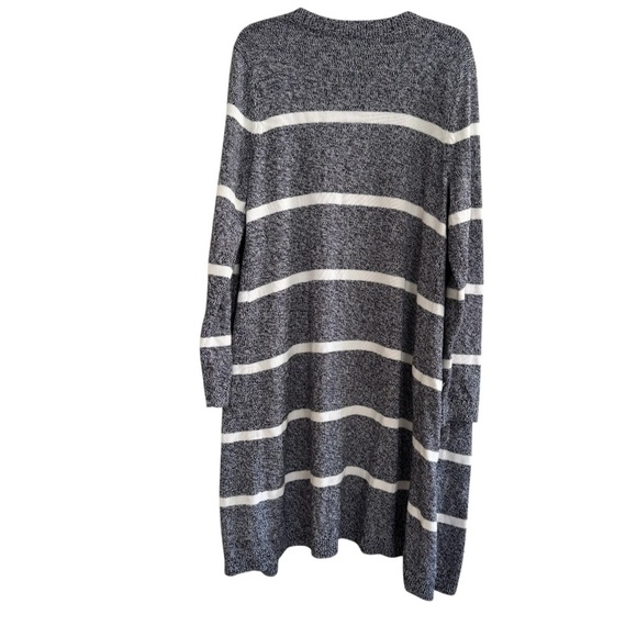 Talbots Gray White STRIPE MARLED DUSTER Open Front Cardigan Long Knit L - Picture 5 of 7